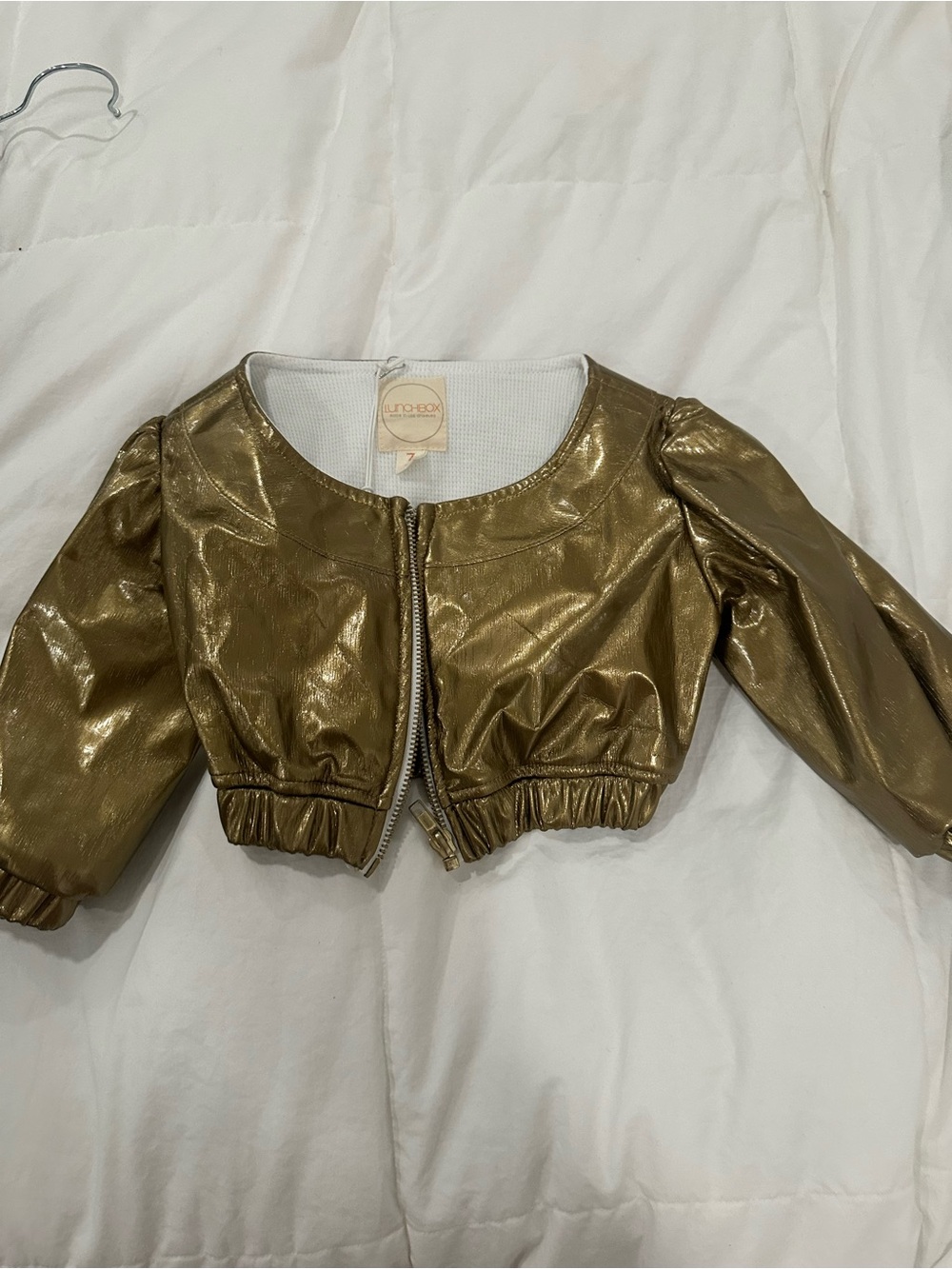 Gold Metallic Cropped Puffer Jacket for Kids